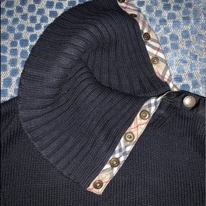 Burberry black sweater classic check plaid trim